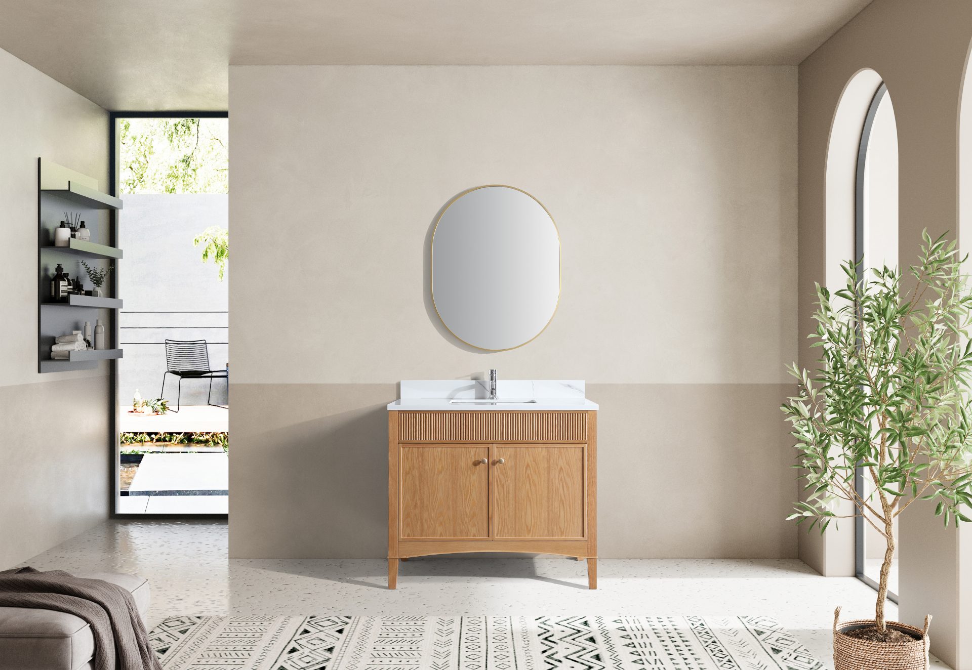 REYJA — Warmes Eichenholz mit weißer Quarzsteinplatte
